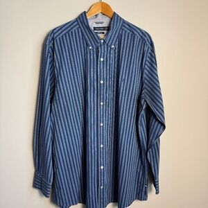 Nautica Men's Long Sleeve Button Up Stripe Shirt Blue/Green‎ 2XL Office Casual